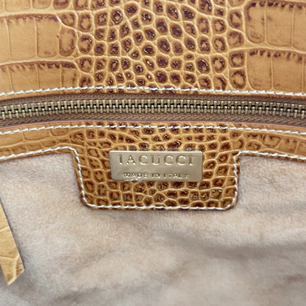Lacucci Italian‎ Leather Satchel Large Handbag Bag Crocodile Embossed Brown Tan